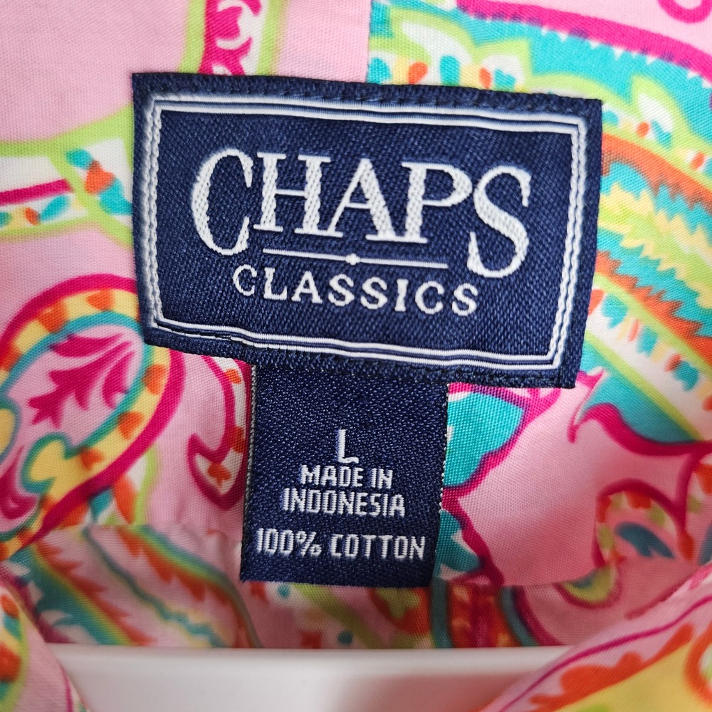 Chaps Button Down Shirt Womens L Pink Paisley Classics Cotton Long Sleeve G282 - Picture 2 of 7